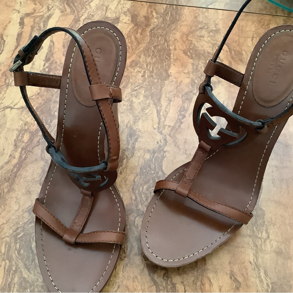Gucci Brown Leather Wedges - Picture 9 of 9
